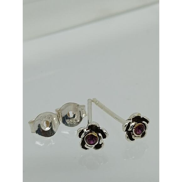 Vintage Estate Jewelry NOS .925 Sterling Silver Purple Rose Crystal Earrings - Picture 11 of 11